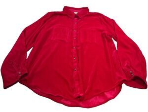 Ivy Jane Womens Pink Velvet Button Down Shirt Long Sleeve Pocket Blouse Size L